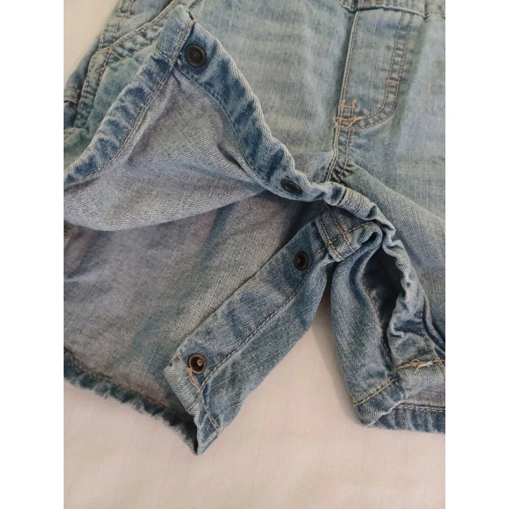 OshKosh B'Gosh blue denim overalls 24 months shortalls adjustable striped straps